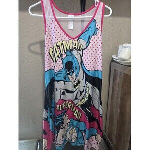 Batman Superman Nightgown Sleepwear Women's Medium Sleeveless Pink Comic Look
